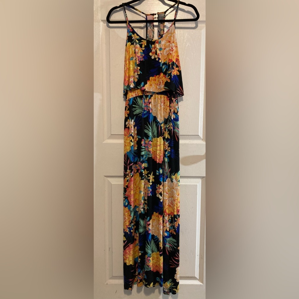 Floral Maxi Dress - Black and Multicolor